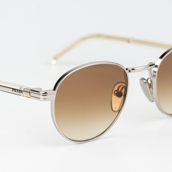 Prada Women Sunglasses Silver Brown Gradient Round PRB52S 1BC80K NEW AUTHENTIC - Picture 8 of 13
